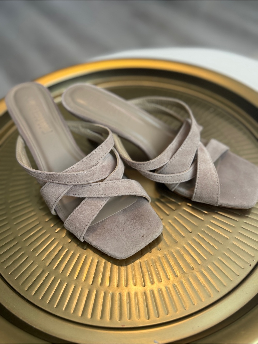 Jason Wun  Crisscross Mule Sandals in Taupe